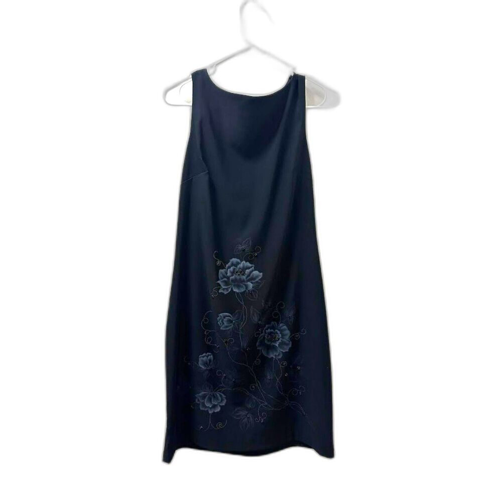 CDC Dress Women's Sz 10 Black blue floral embellished 90s Friends keyhole back